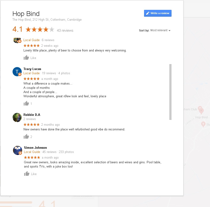 Google Pub Reviews