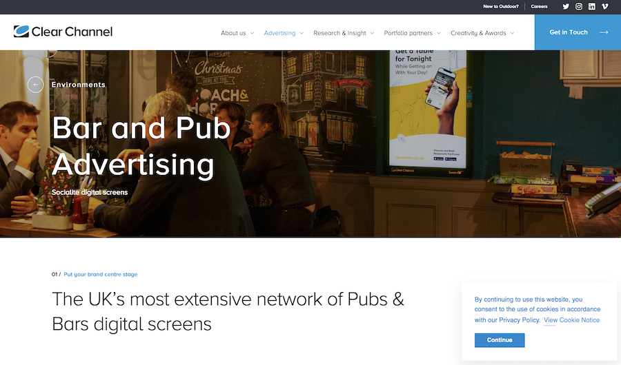Clear Channel Marketing Company for Pubs