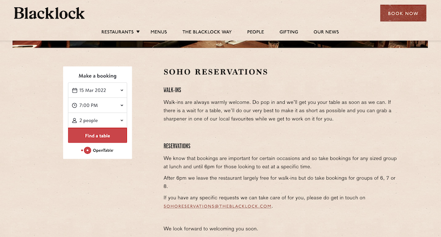 Online reservation restaurant technology