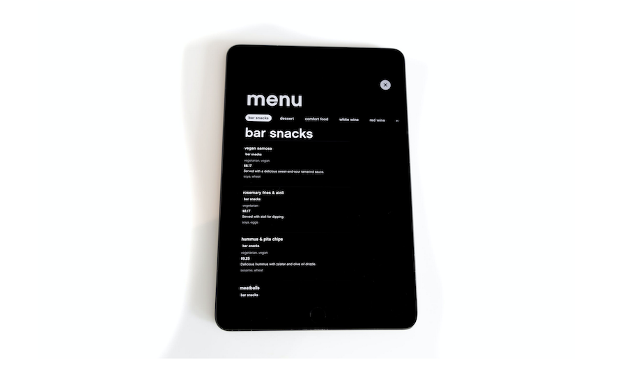 instant menu presentation